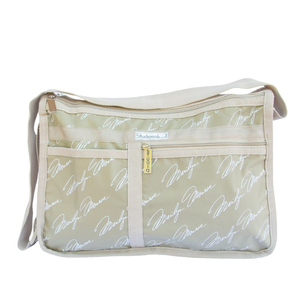 STUDIOSAK Purse Marilyn Monroe Signature Collection Tan Nylon Messenger Bag